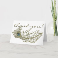 Carte de remerciement fantaisiste à plumes de paon