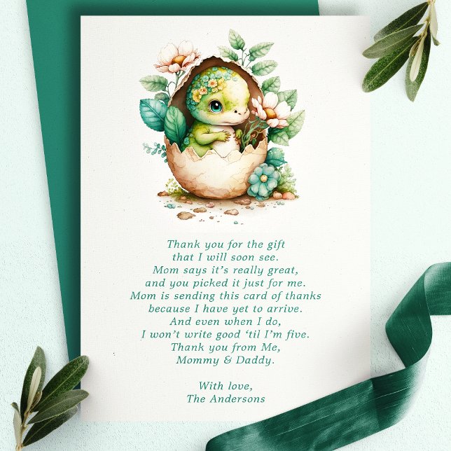 Remerciements Carte de remerciement Fleur de dinosaure œuf Baby  (Créateur téléchargé)