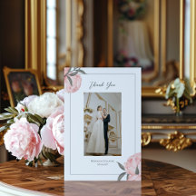 Carte de remerciement Fleur d'eau rose pivoine aqu