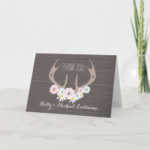 Remerciements Carte de remerciement Floral Antlers + Barnwood