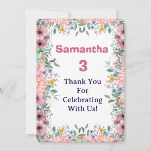 Remerciements Carte de remerciement floral Samantha, 3e annivers