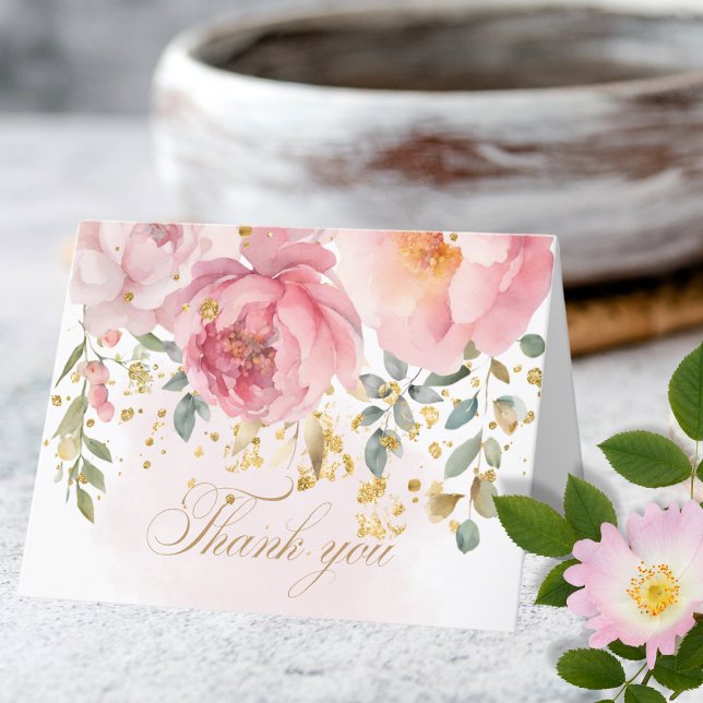 Remerciements Carte de remerciement florale aux pivoines rose bl (Créateur téléchargé)