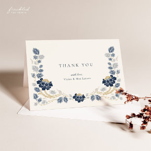 Remerciements Carte de remerciement florale bleu marine