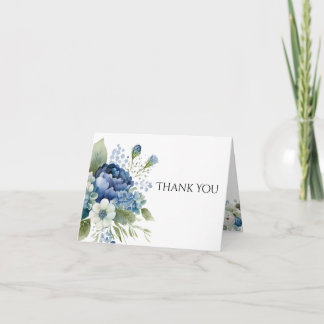 Remerciements Carte de remerciement florale bleue, aquarelle