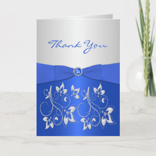 Remerciements Carte de remerciement florale bleue cobalt et arge