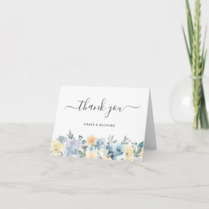 Remerciements Carte de remerciement florale chic bleu vanille bo