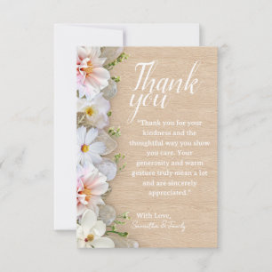 Remerciements Carte de remerciement florale en bois pastel doux