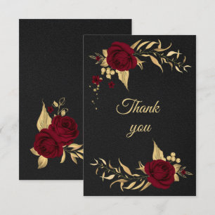 Remerciements carte de remerciement florale or burgundy noir