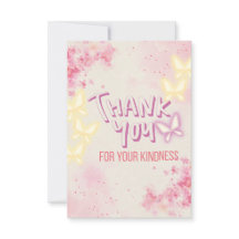 Carte de remerciement florale rose avec papillons