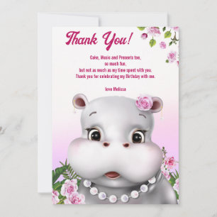 Remerciements Carte de remerciement florale rose Hippopotame