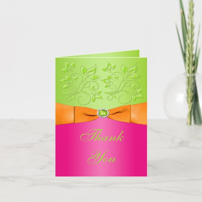 Remerciements Carte de remerciement florale rose, orange, lime (Devant)