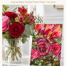Carte de remerciement florale rose peinte à la mai