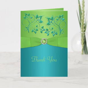 Remerciements Carte de remerciement florale turquoise et lime