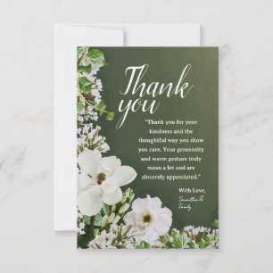 Remerciements Carte de remerciement florale verte blanche douce