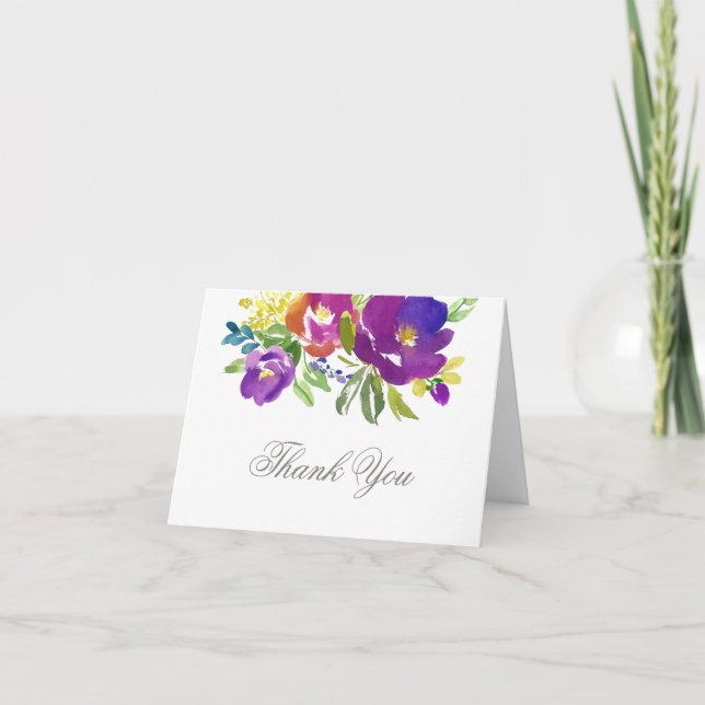 Remerciements Carte de remerciement florale violet romantique (Devant)