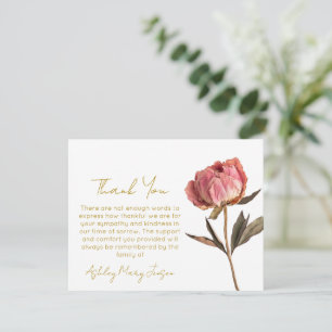 Remerciements Carte de remerciement funéraire Pivoine Deuil