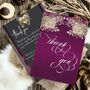 Remerciements Carte de remerciement Ivory Roses - Plum