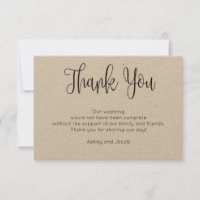 Carte de remerciement moderne rustique. Mariage si
