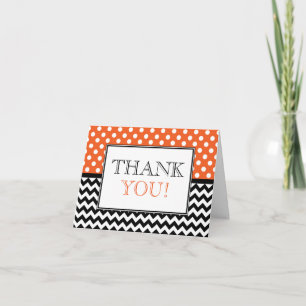 Remerciements Carte de remerciement orange à pois et chevron