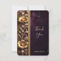 Carte de remerciement Ornement Floral Doré avec Pe