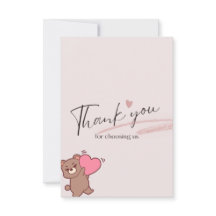 Carte de remerciement ourson mignon