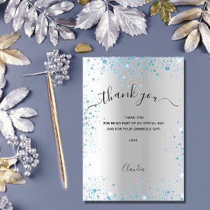 Remerciements Carte de remerciement pailletée bleu argent