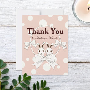 Remerciements Carte de remerciement Pastel Pink Cute Twin Bunny