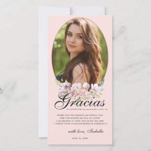 Remerciements Carte de remerciement photo de Quinceañera florale