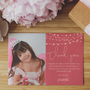 Remerciements Carte de remerciement photo rose pour enfants mode