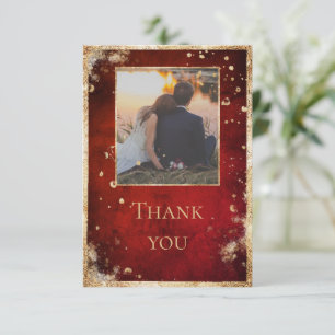 Remerciements Carte de remerciement photo rustique rouge or plat