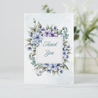 Remerciements Carte de remerciement plate florale bleue