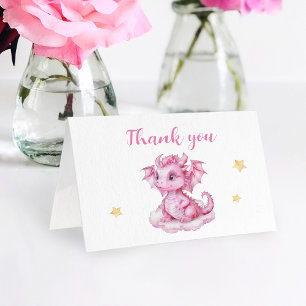 Remerciements Carte de remerciement pliée de bébé dragon mignon