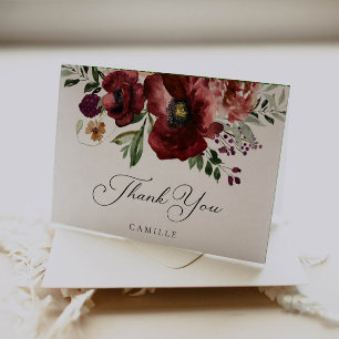 Remerciements Carte de remerciement pliée florale Bourgogne auto