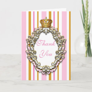Remerciements Carte de remerciement pliée Royale Or et Rose Prin