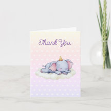 Carte de remerciement pour Baby Shower Éléphant Bé