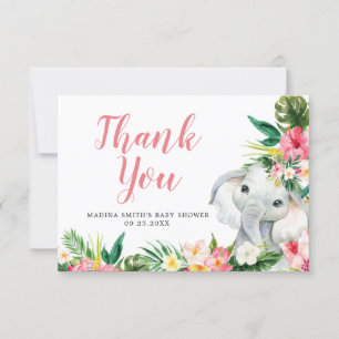 Remerciements Carte de remerciement pour Baby Shower Fille Eléph