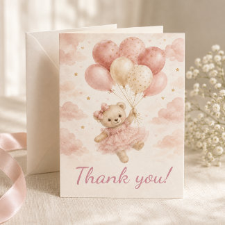 Remerciements Carte de remerciement pour Baby Shower Fille Ours