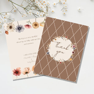Remerciements Carte de Remerciement pour Baby Shower Fleurs Aqua