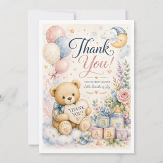 Remerciements Carte de remerciement pour Baby Shower Ourson Douc