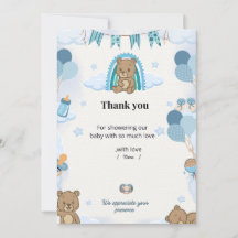 Carte de remerciement pour Baby Shower Pastel