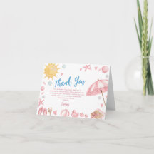 Carte de remerciement pour Baby Shower « Pink Beac