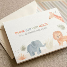 Carte de remerciement pour Baby Shower Safari Bébé