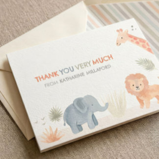 Remerciements Carte de remerciement pour Baby Shower Safari Bébé