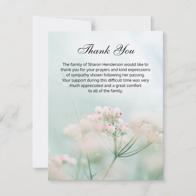 Remerciements Carte de remerciement pour les funérailles florale (Devant)