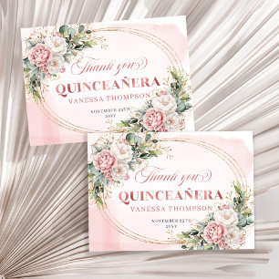 Remerciements Carte de remerciement Quinceañera Boho Fleurs Rose