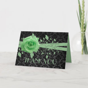 Remerciements Carte de remerciement Rose verte damassée de luxe 