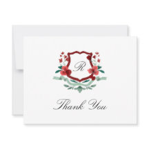 Carte de remerciement Rouge & Vert Crest Noël Clas