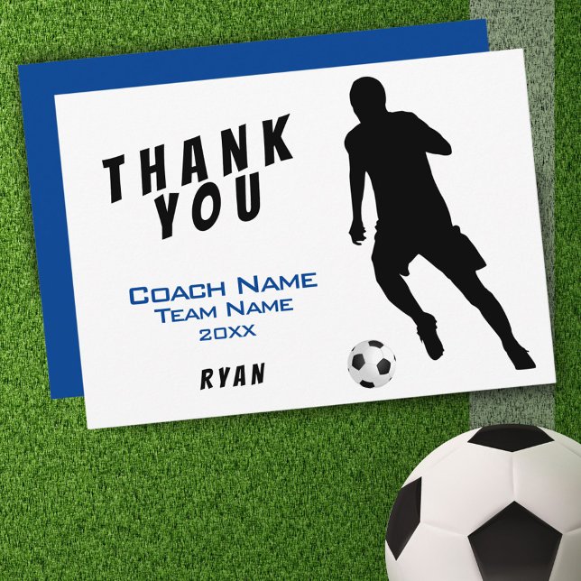 Remerciements Carte de remerciement Soccer Blue pour l'entraîneu (Créateur téléchargé)