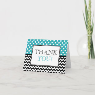 Remerciements Carte de remerciement turquoise à pois et chevron