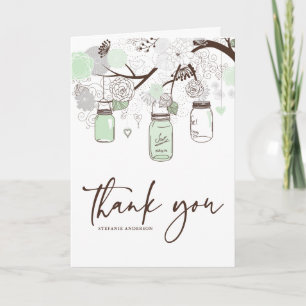 Remerciements Carte de remerciement verte menthe et grise avec f